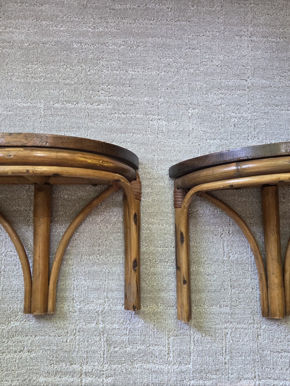 Vtg Pair Rattan Bentwodd Hanging Half Round Shelves Woid 13×10×6.5 - Picture 2 of 11
